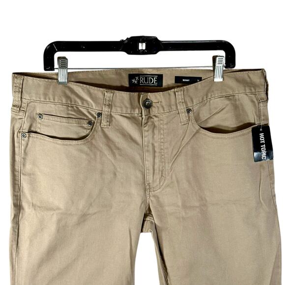 RUDE Hot Topic NWT Men's 36x32 Skinny Fit Khaki Chino Pants Stretch Preppy Teen - Picture 4 of 11